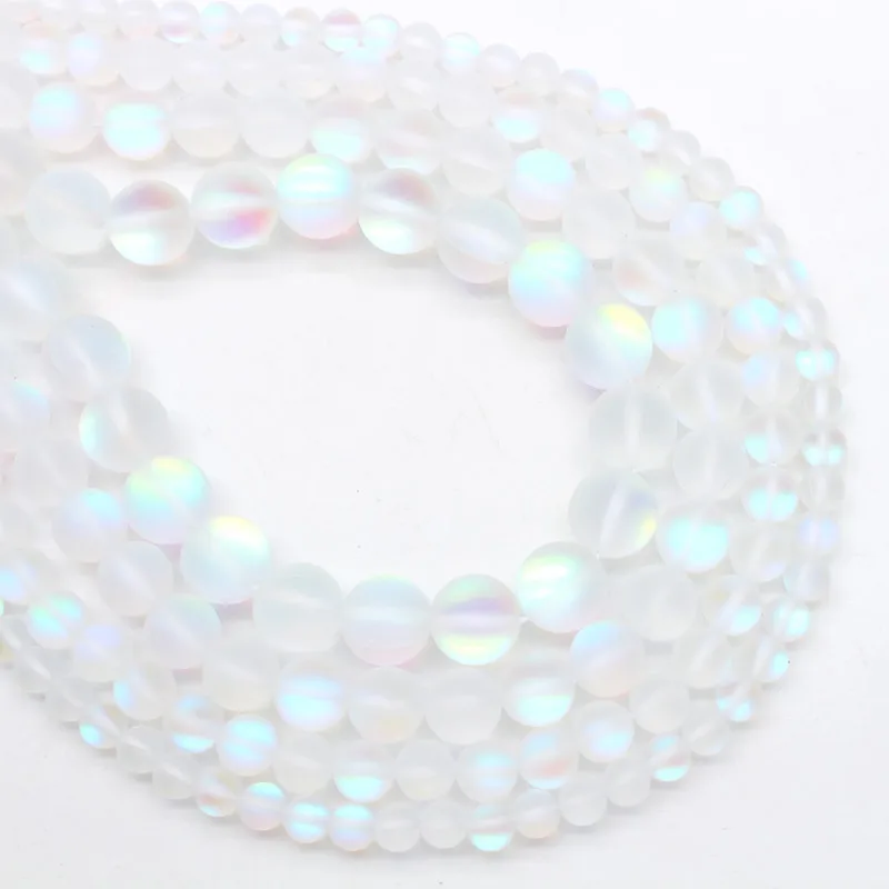 White Flash Bead 6, 8, 10, 12 мм мерцающие круглые матовые бусины из лунного камня с лабрадоритовыми кристаллами, круглые бусины для браслета и ожерелья, DIY ювелирные изделия Mak - Цвет: White Flash Bead