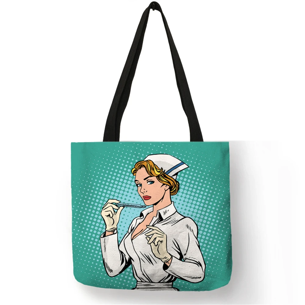 Уникальная Наплечная Сумка Bolso Mujer, картина медсестры, Экологичная льняная практичная сумка для ежедневного использования, для путешествий, для девушек