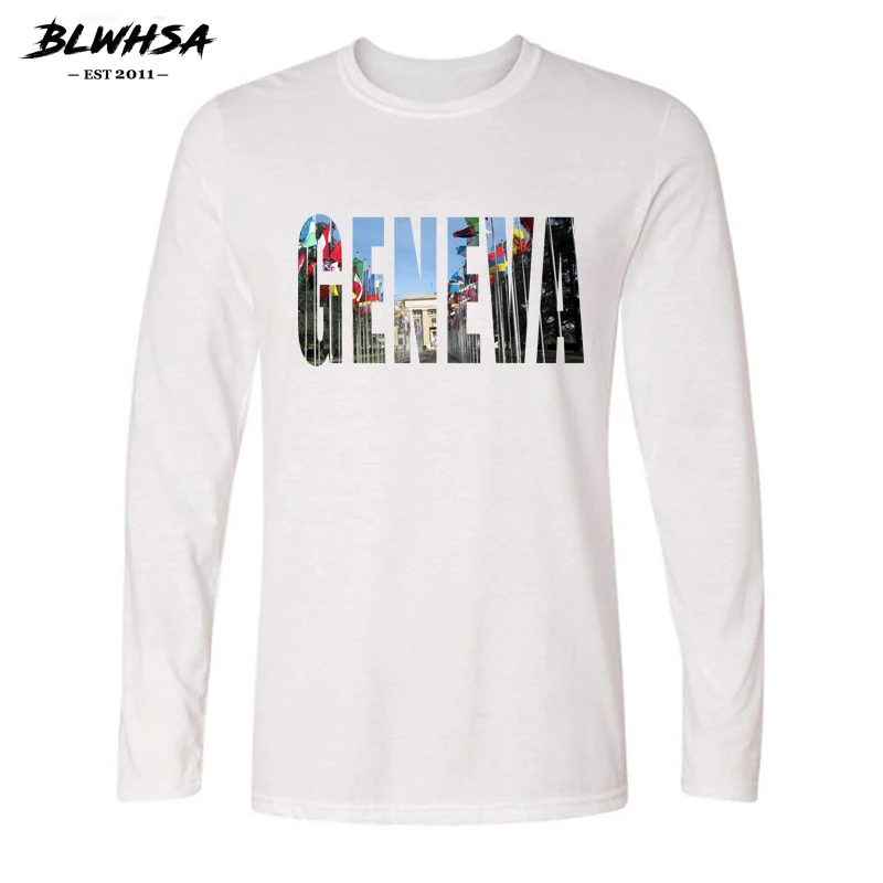 Мужские футболки с длинным рукавом круглым вырезом и принтом | Мужская одежда