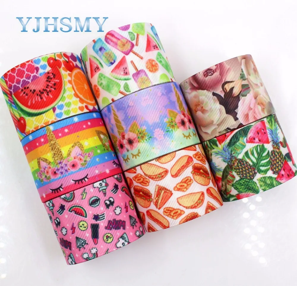 YJHSMY G 18801 745 10 ярдов 38 мм Цветок печатных grosgrain ленты DIY ручной работы свадебные