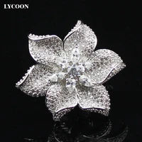 new luxury wedding party ring silver plated in big flower shape women rings prong setting crystal and cubic zirconia