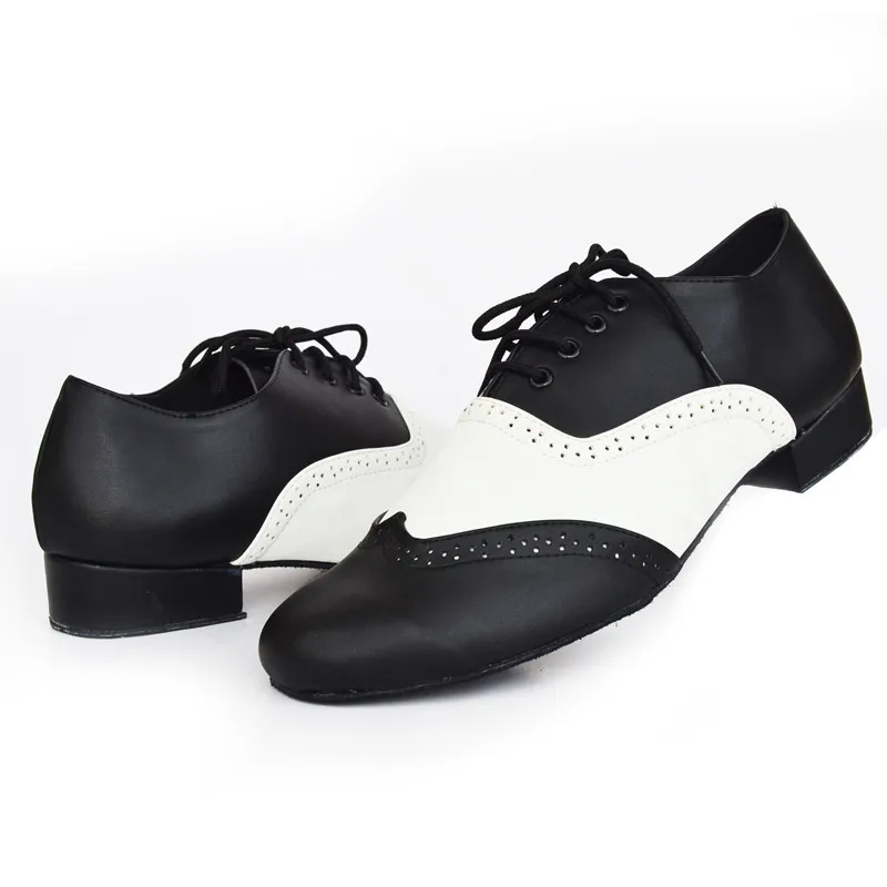 Professional Black White Synthetic Leather Men's Tango Salsa Ballroom Latin Dance Shoes with Suede Sole 2.5cm Heels | Спорт и