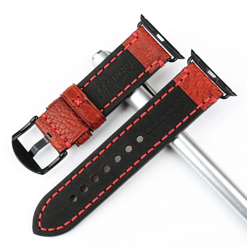 Браслет MAIKES из натуральной кожи для Apple Watch 42 мм 38 мм и ремешок для Apple Watch 44m4 40 мм аксессуары для часов iWatch браслеты
