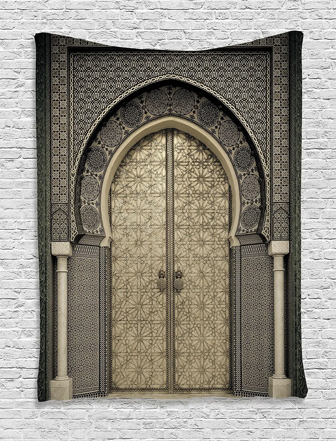Гобелен для дверей бежевый декор старинные ворота марокканский геометрический