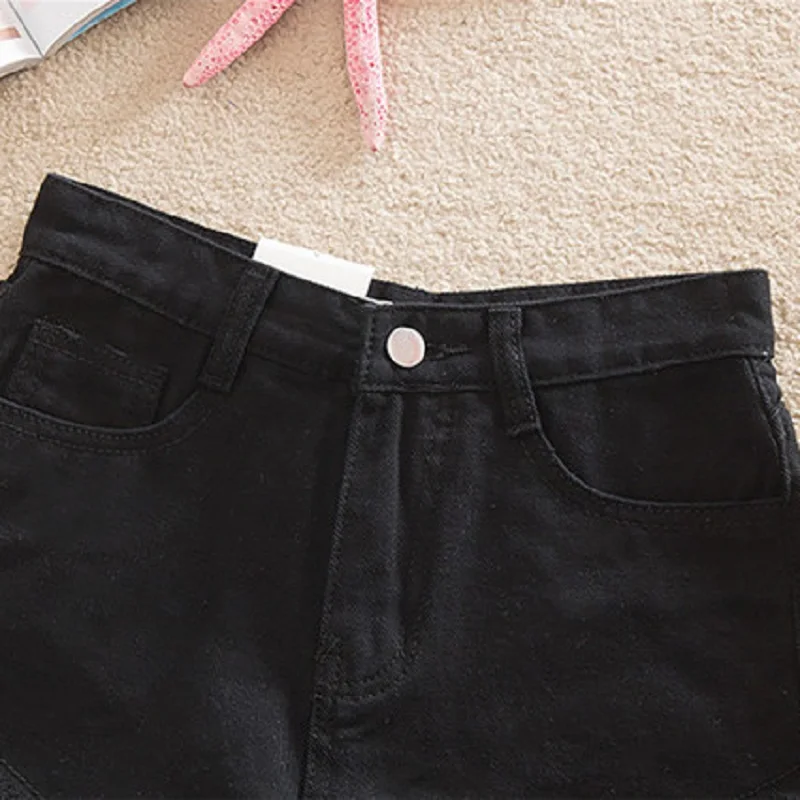 Korean Tassel Button Fly Skinny Black White Blue Jeans Shorts Women Summer Streetwear Mini High Waist Ladies 2018 |