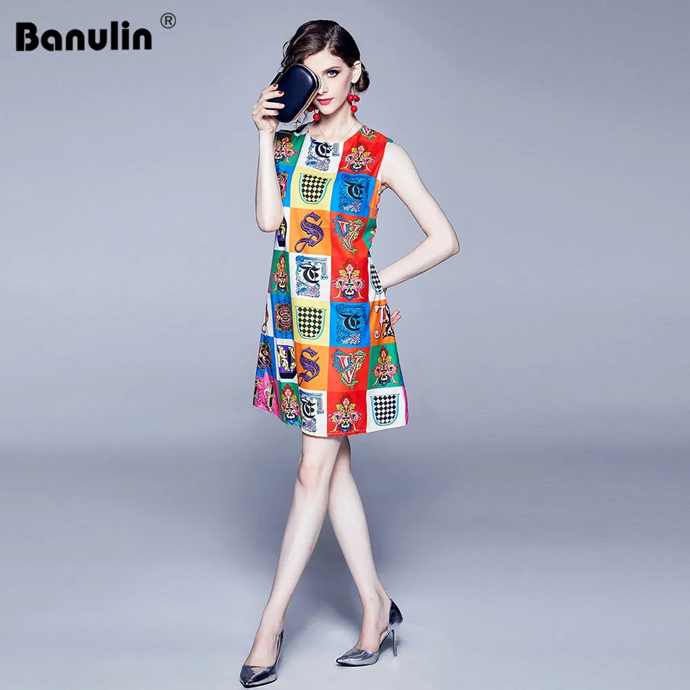 Banulin Runway летнее женское платье на бретелях с буквенным цветочным принтом, модные женские вечерние короткие платья трапециевидной формы красного цвета по низкой цене