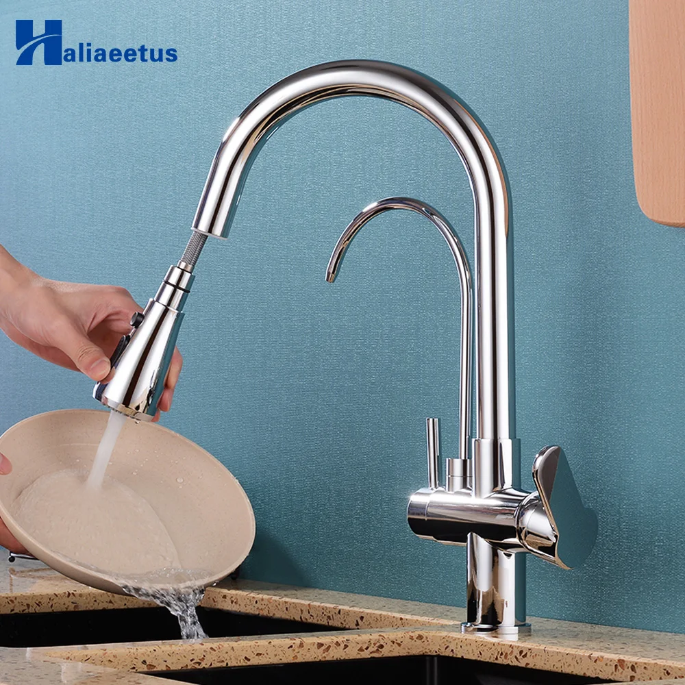 Выдвижной кухонный кран смеситель из твердой латуни для кухни встраиваемый в