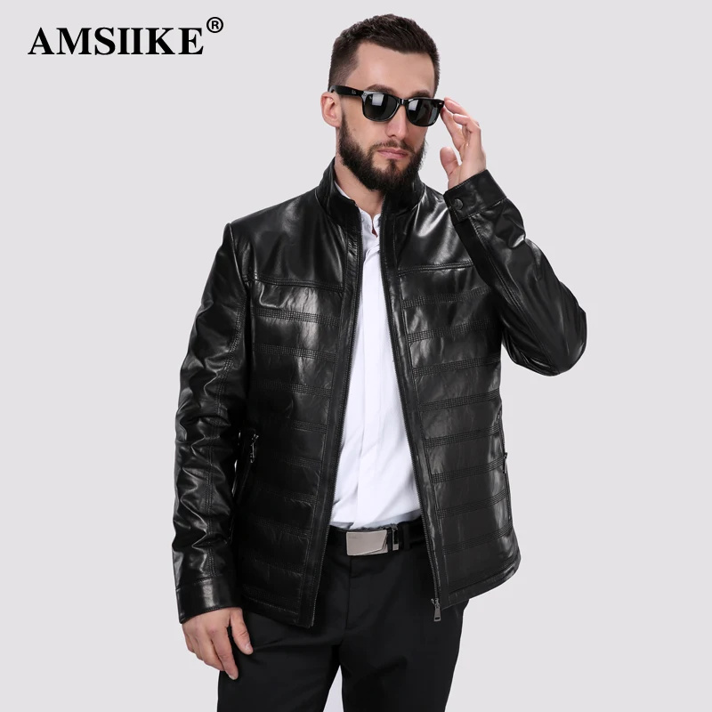 AMSIIKE Мужская Кожаная Стеганая Куртка Воротник Стойка на Молнии A8276|coat plaid|coats coatscoat