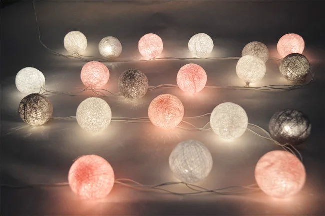 Микс 20 шт./компл. бело розово серые гирлянды с хлопковыми шариками для патио