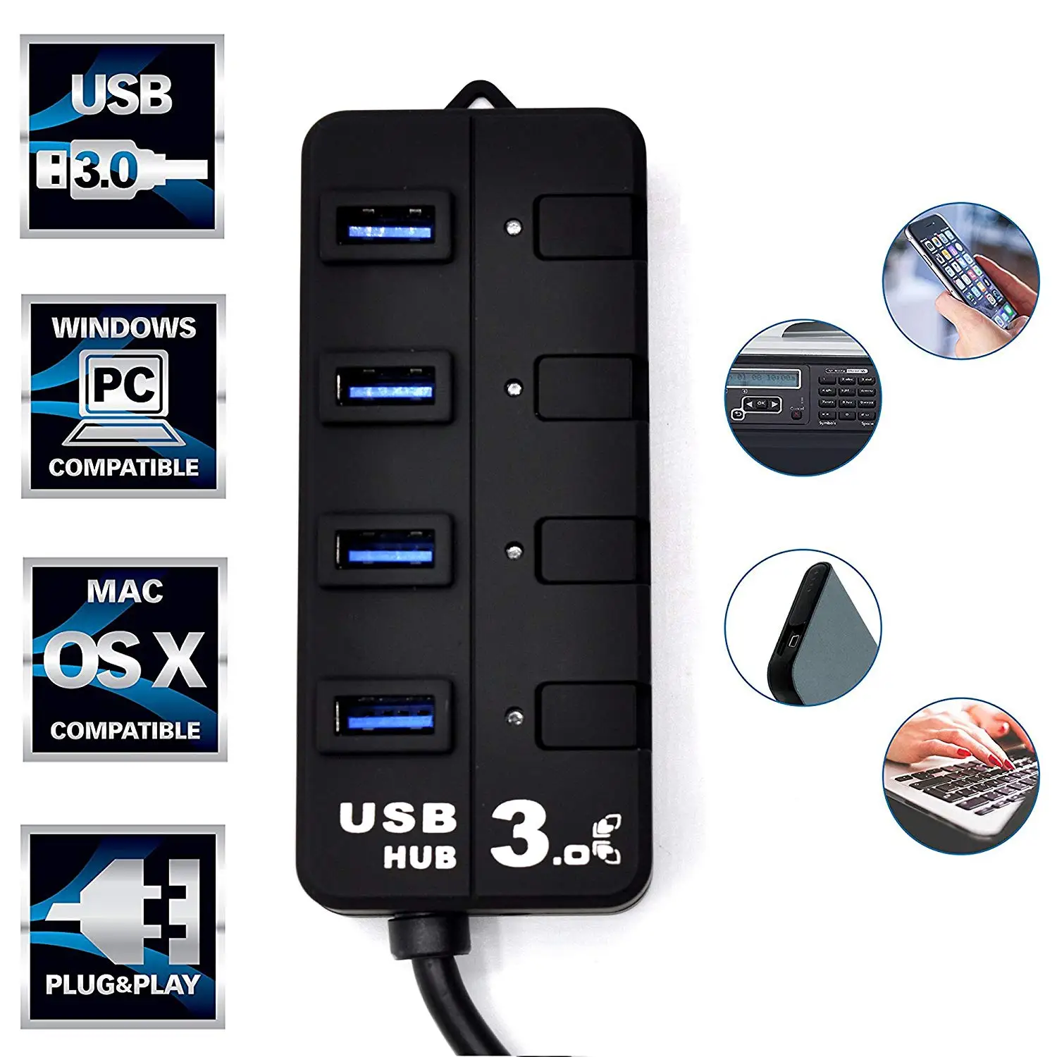 Сверхскоростной 4 портовый USB 3 0 Ультратонкий концентратор данных микро