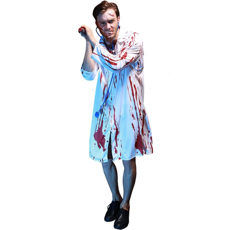 

Adult Men Bloody Scary Cosplay Halloween Horror Doctor Costumes Zombie Role Play Carnival Purim Parade Nightclub Bar Party Dress