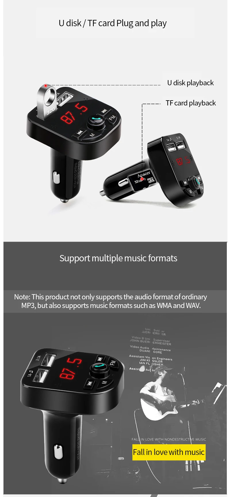 MP3 плеер автомобиля USB Bluetooth Handsfree Kit TF Музыка FM Трансмиссия Авто прикуриватели зарядки адаптер электронные интимные аксессуары