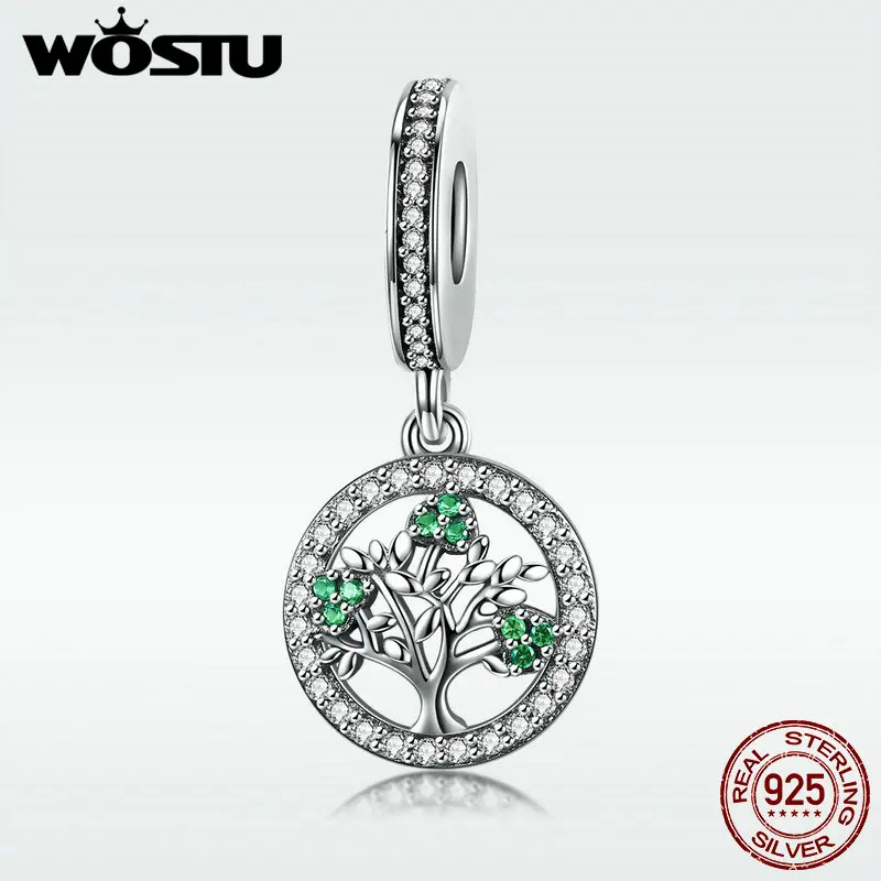WOSTU настоящее 925 пробы Серебряное весеннее дерево Висячие Подвески подходят для