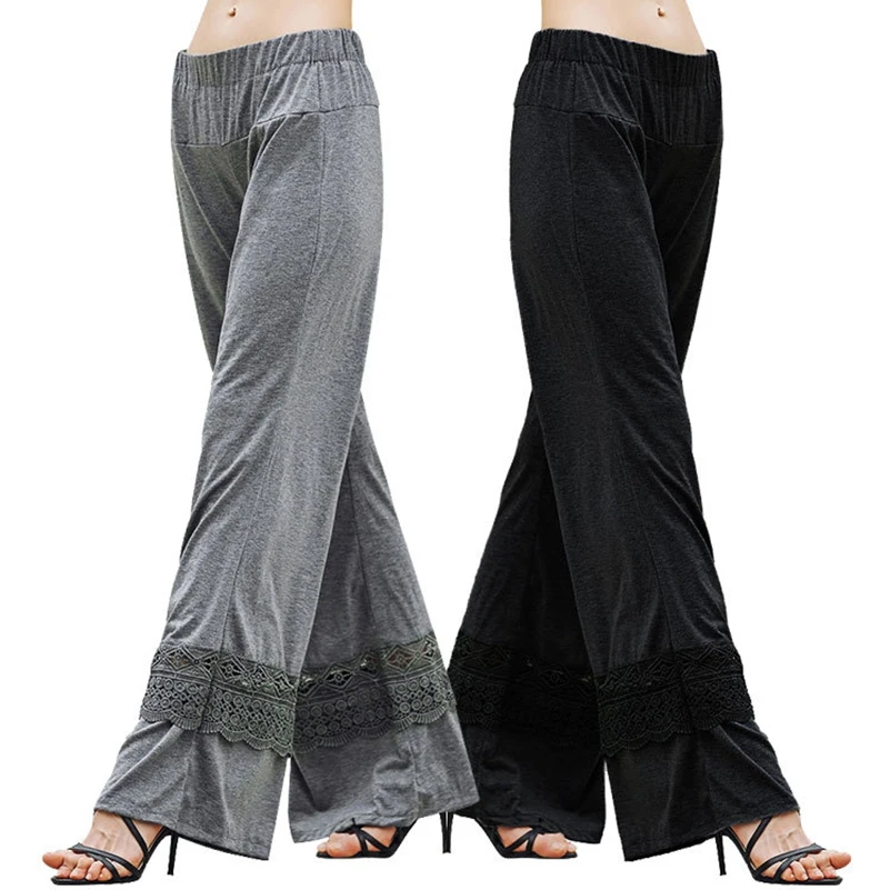 Женщины Кружева Широкую Ногу Брюки Твердые Весна Летние Женская одежда Плоские