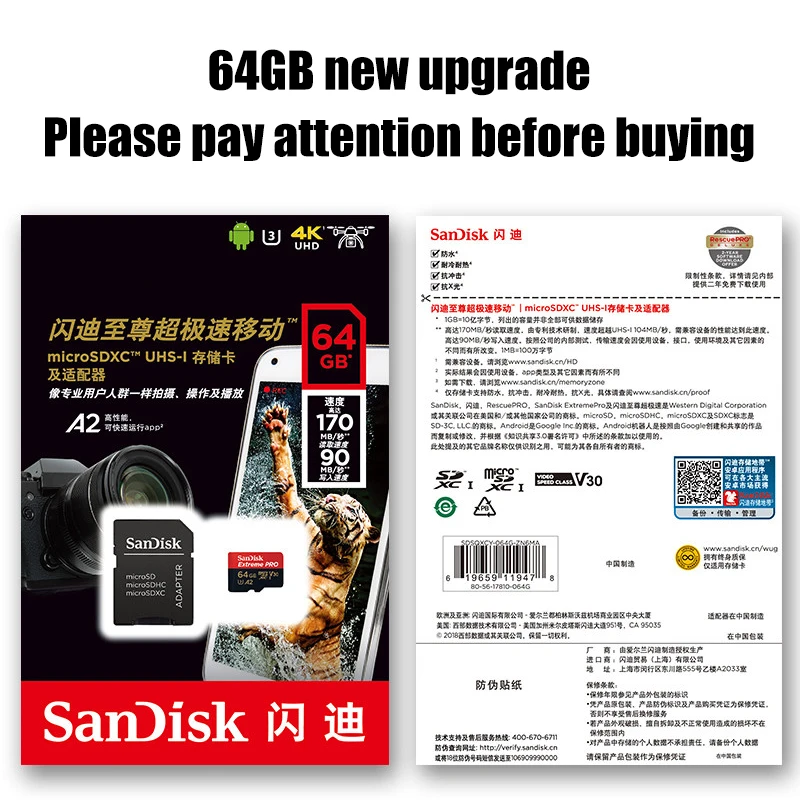 Ezshare беспроводной wifi адаптер + sandisk Экстрим Pro Micro SD карта 128 ГБ 32 64 Гб microsd U3 4K памяти