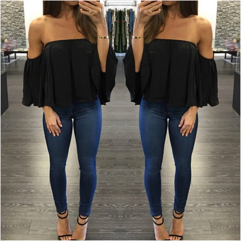 Горячая 2017 Для женщин Блузки для малышек шифон Slash Средства ухода за кожей шеи с