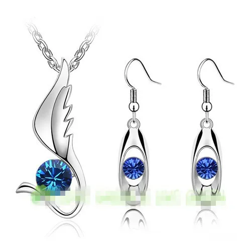 Lovely gift wedding bridal women high quality zircon fashion wings design pendant Necklace Earrings jewelry sets | Украшения и