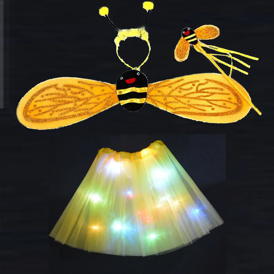 10set Girl Children Bee Ladybird Cosplay costume Headband Wands LED Light Tutu Skirt Party Birthday Gift Dance Glow Show | Тематическая