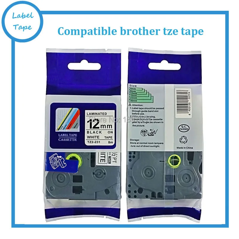 

30pk/lot TZe231 tz231 Compatible brother tze 12mm black on white tz laminated label tape tz 231 for p touch label ribbons
