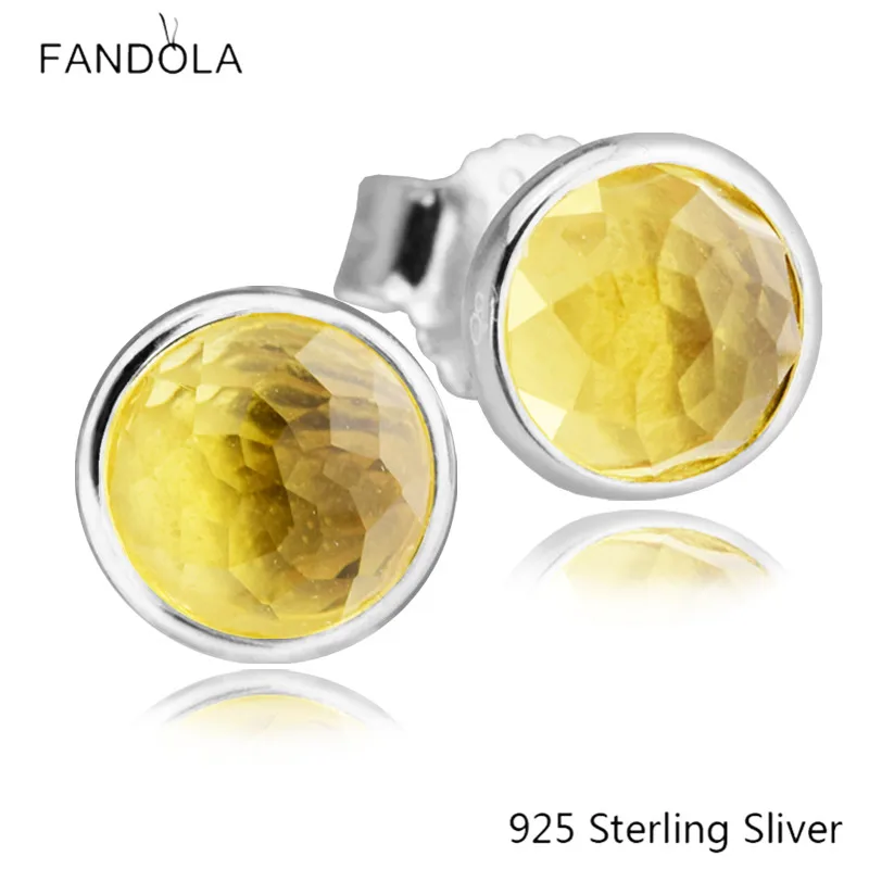 Женские серьги гвоздики из серебра 925 пробы с цитрином|stud earrings| |