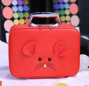 small red Портативная косметичка на молнии с милым мультипликационным принтом для девочек, косметичка для путешествий из искусственной кожи, сумка-Органайзер для макияжа - Цвет: small red