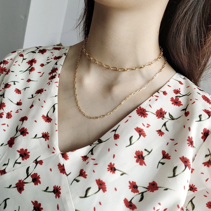 

LouLeur 925 sterling silver chain choker necklace gold high quality texture elegant necklace for women girls friendship jewelry