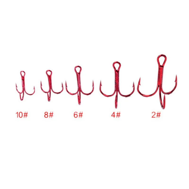 

50pc/Lot 2/4/6/8/10/12/14# Fishing Hook High Carbon Steel Treble Hooks Fishing Tackle Red/Silver Fish Hook