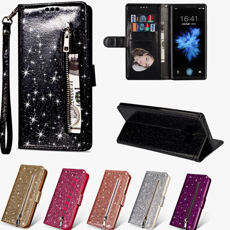 Блестящий чехол для Samsung S8 S9 Plus Note 9 8 откидной кожаный бумажник с украшением Galaxy S6