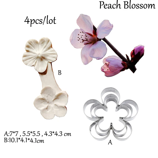 Peach Blossom Тюльпан Лепесток Veiner& Cutter силиконовые формы помадка формы для украшения торта инструменты для шоколада Gumpaste, Sugarcraft плесень CS267 - Цвет: Peach Blossom
