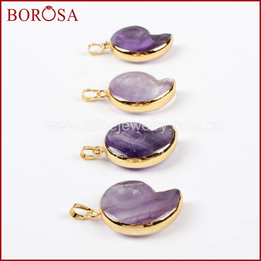 BOROSA модный 1 шт золотой цвет цельный аммонит кулон аметисты Druzy Кристалл