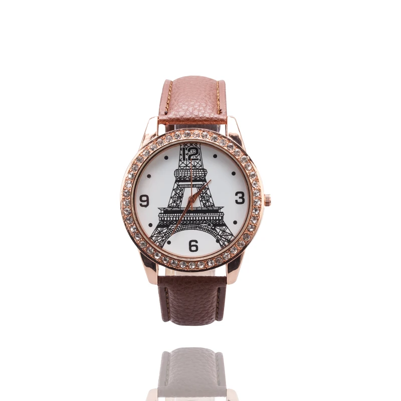 Модные женские туфли Часы повседневные красные Аналоговый Кожаный ремешок башня