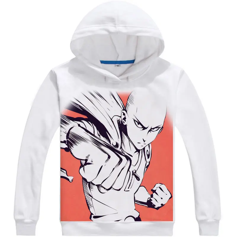 Толстовка с капюшоном в стиле унисекс белое худи надписью Wanpanman аниме Сайтама для