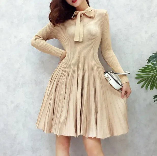 Осень 2017 женское Новое Бандажное яркое шелковое платье с длинным рукавом|pleated