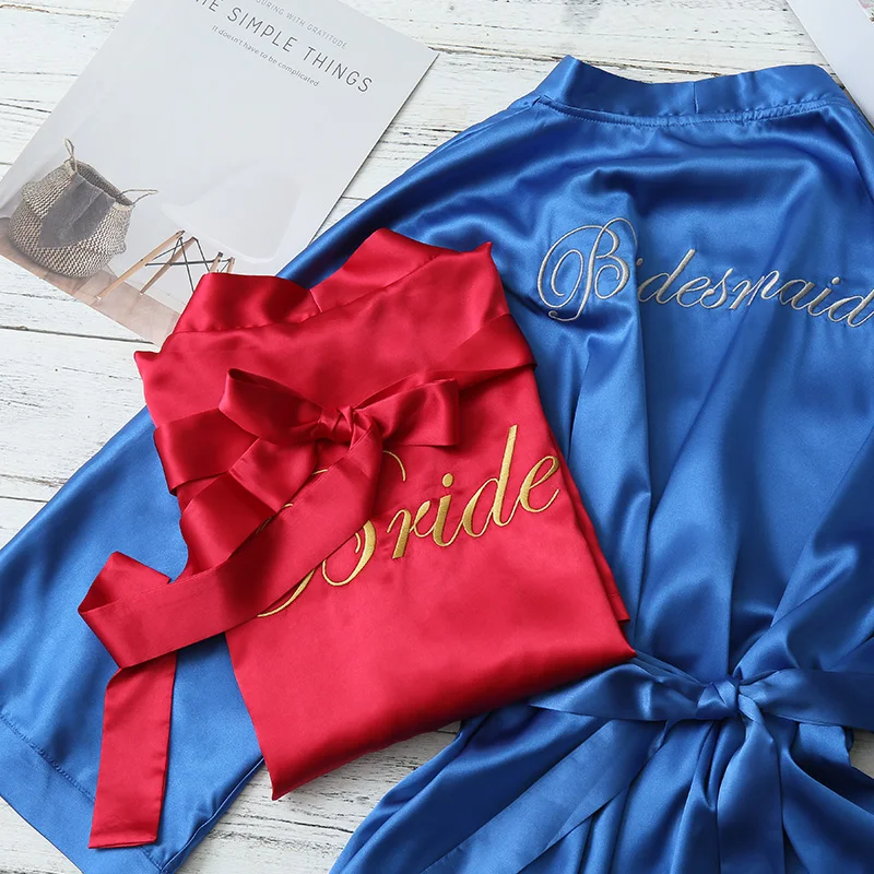 

Free Shipping 5pcs lot Embroidery logo Wedding Hen party Personalized Bride Bridesmaid gift Satin Robes