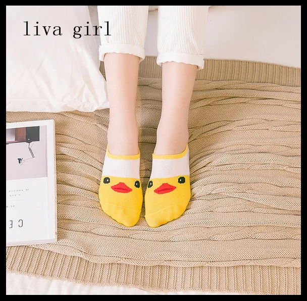 MS summer мультфильм носки гетры желтая утка хлопка чулки женские оптом мелкая рот