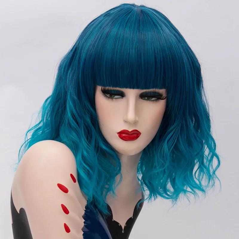 MSI Wigs, короткие синтетические парики для косплея, розовая сетка, блонд, волнистый парик с челкой, натуральный фиолетовый, розовый, Омбре, парики для женщин, 22 цвета