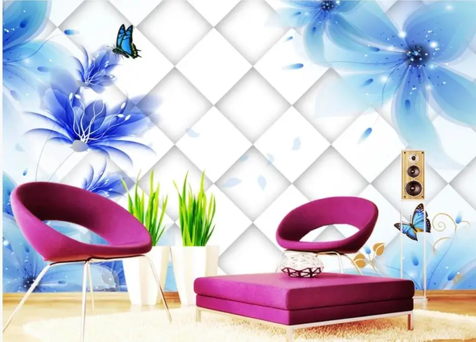modern wallpaper walls Blue lily 3D TV background wall mural 3d papers for tv backdrop | Обустройство дома