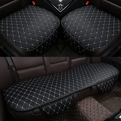 Black with white Универсальный кожаный чехол для сиденья автомобиля, подушка для переднего и заднего сиденья, чехол для сиденья для автомобильного кресла, защитный коврик, аксессуары для интерьера - Название цвета: Black with white