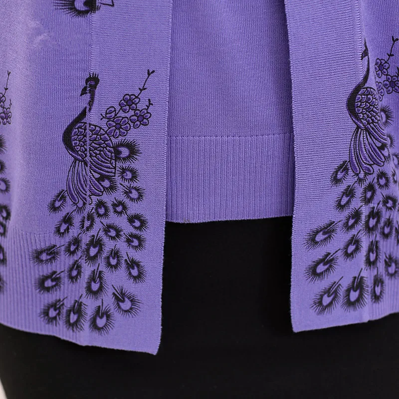 2018 Spring And Autumn Long Sleeved Cardigan blusa tricot Peacock Pattern Two Piece Set Loose Plus Size S-XXXL Cashmere Sweater |