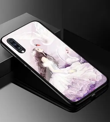 Темный хаки Чехол для samsung A70, жесткая задняя крышка из закаленного стекла с рисунком для samsung Galaxy A70 A50 A80 A40 A30 A10 A 70, мягкий чехол из ТПУ - Цвет: Темный хаки
