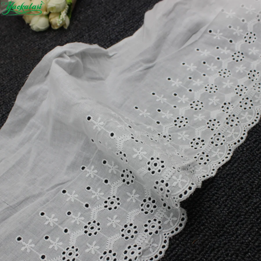 

YACKALASI 10 Yds 100% Cotton Lace Eyelet Embroidered Fabrics Swiss Cotton Voile Appliqued 3D Flower Trims Diy NatureWhite 18cm