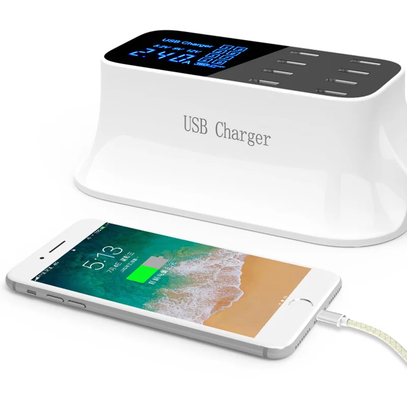 Зарядное устройство с 8 USB портами и светодиодным дисплеем для iphone 7 X XS XR Samsung S8