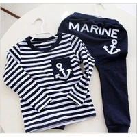 2021 marine navy sailor boys tracksuits 100 cotton childrens t shirts trousers sets stripe boy sweatshirts pant suit