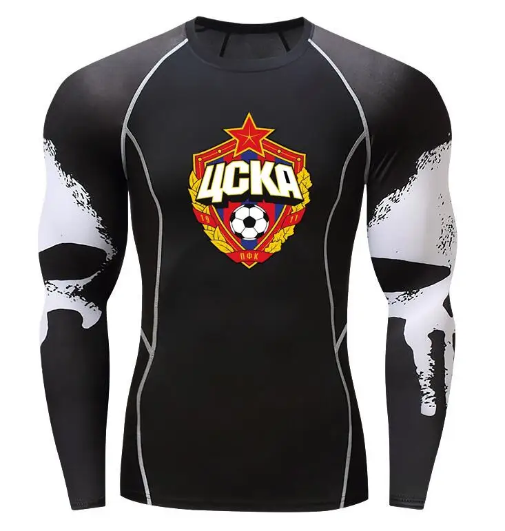 ЦСКА для мужчин футболка Stampe Compressione Бодибилдинг Maniche Lunghe ММА Crossfit Esercizio Аллена