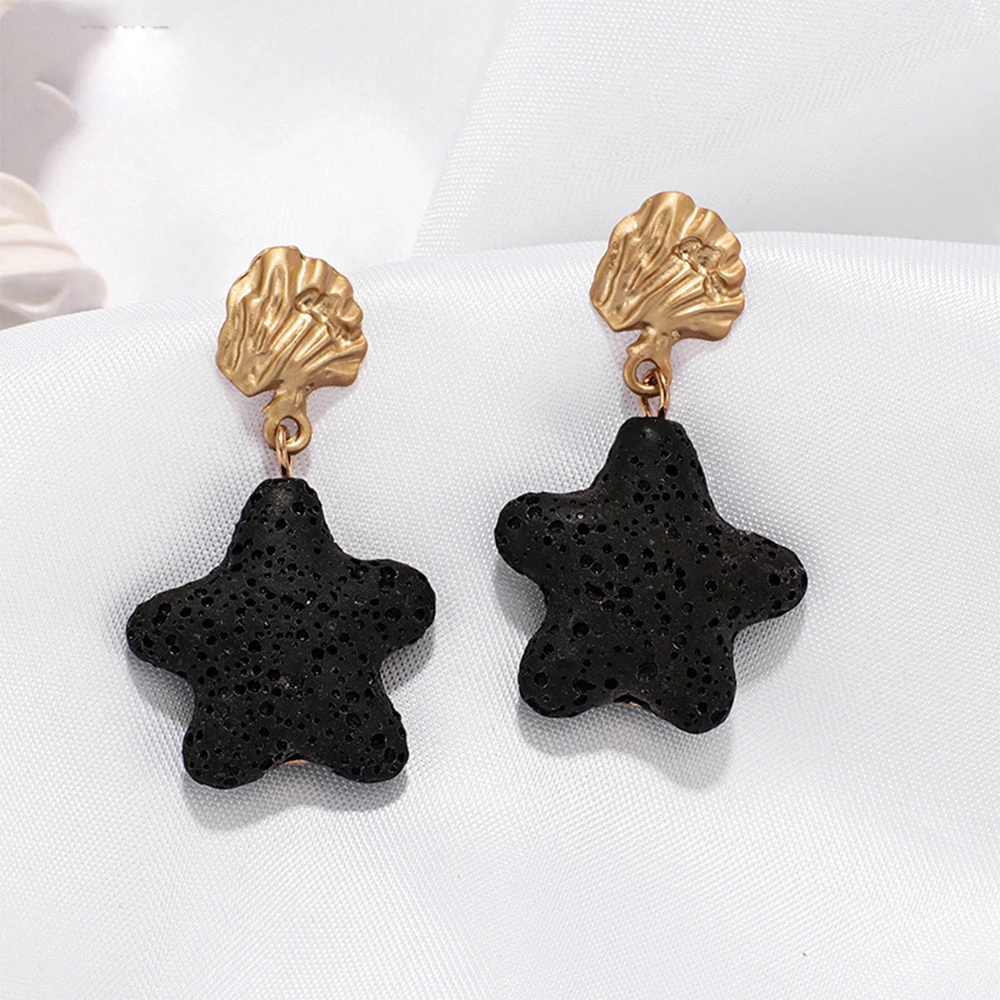 Alloy Starfish Drop Earrings For Women Black/White Color Pentagram Stone Earring Bohemia Big Earing Fashion Jewelry | Украшения и