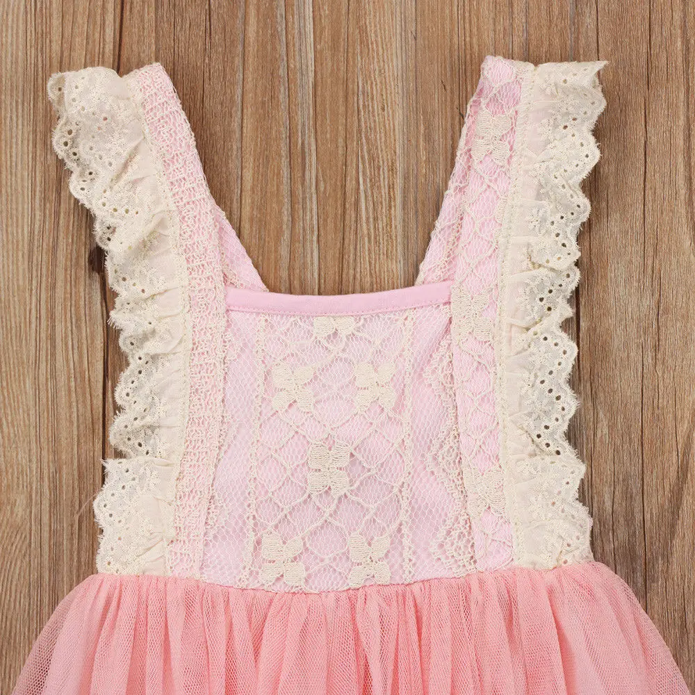 2018 Новое Брендовое розовое кружевное платье-пачка из тюля для маленьких девочек