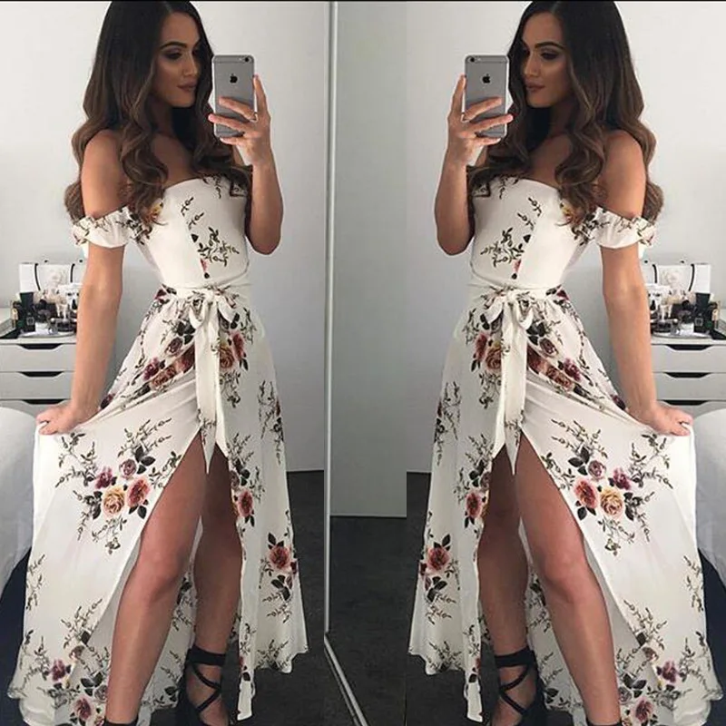 2018 Лето Boho Стиль Для женщин с плеча Пляж |