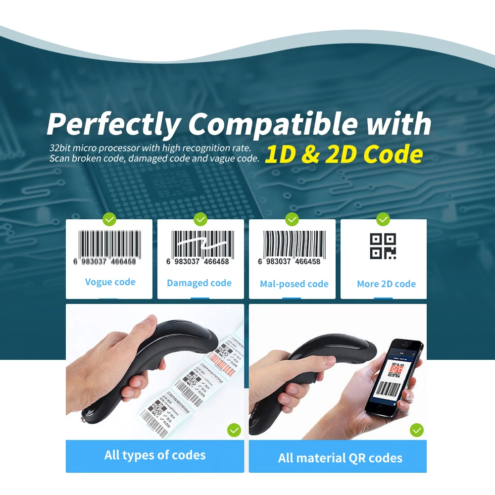 2,4G беспроводной сканер штрих-кода QR код 1D& 2D считыватель штрих-кода для супермаркетов/магазинов