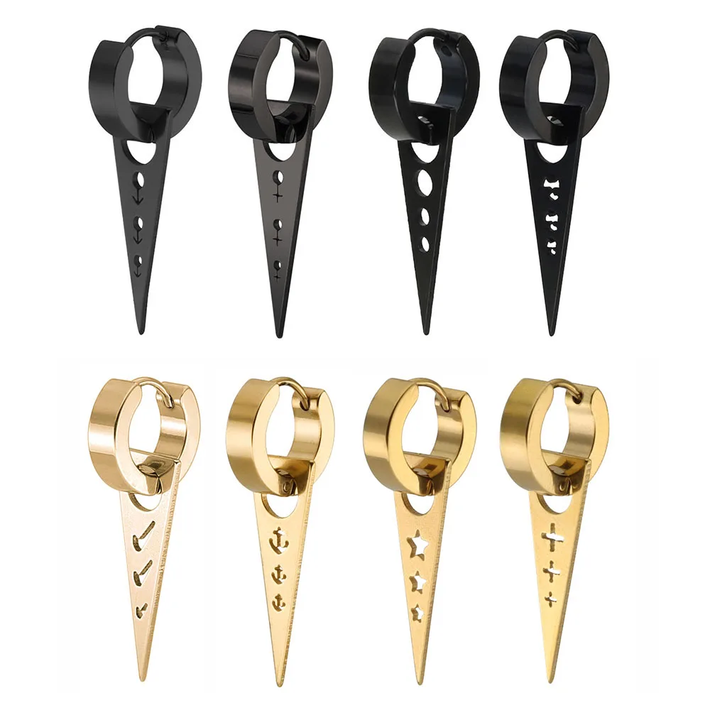 Серьги-гвоздики из нержавеющей стали треугольной формы с полыми звездочками и