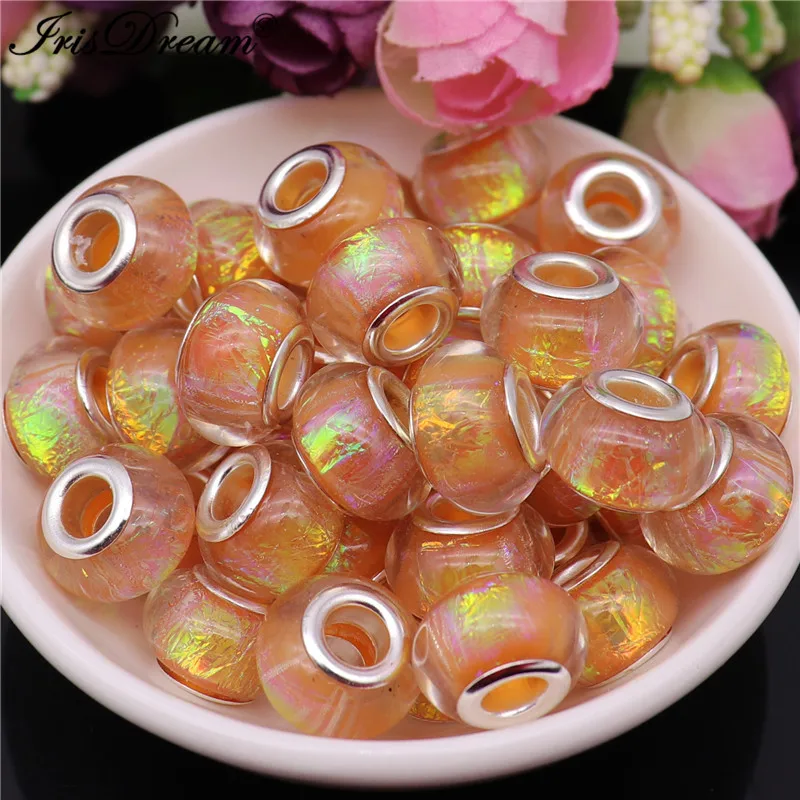 10 шт./лот серебристые блестящие бусины с большим отверстием для изготовления